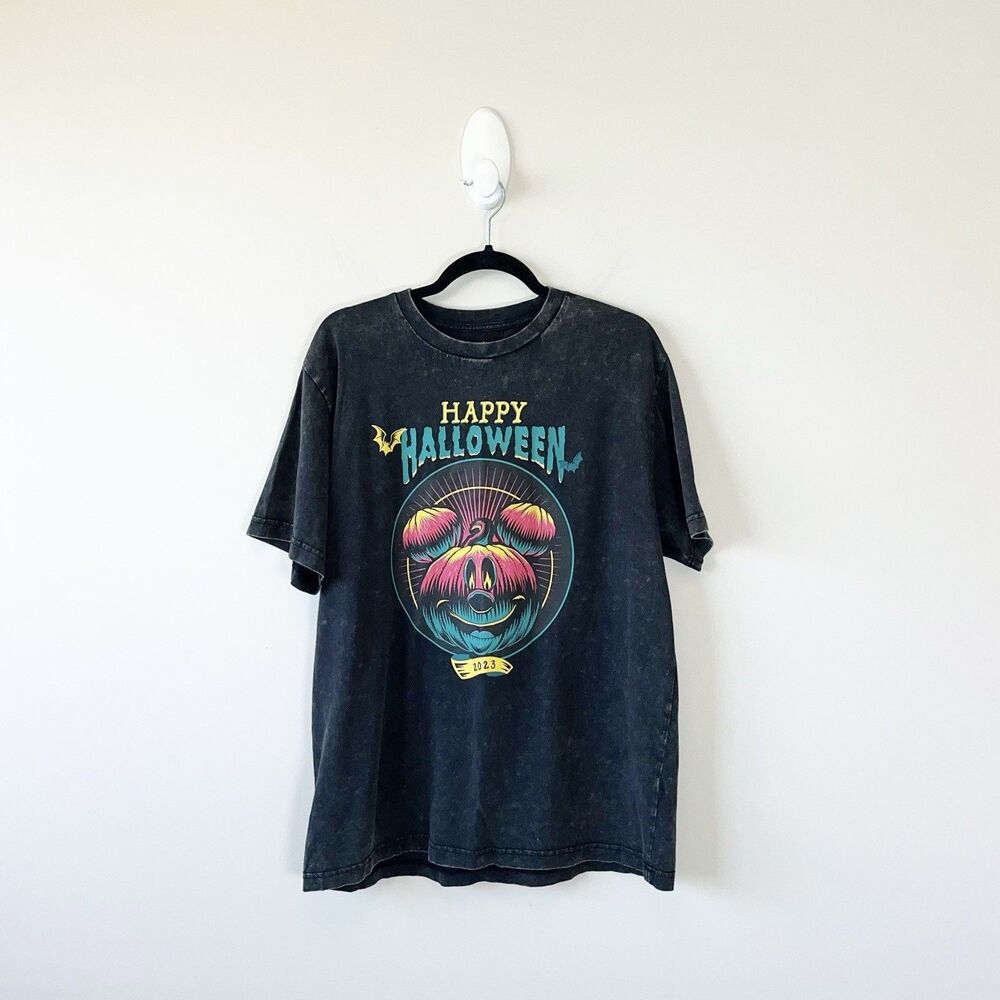 Disney's Mickey Mouse "Happy Halloween" T-Shirt Black Burnout 2023 Size Large